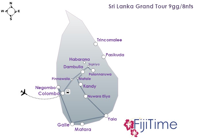 mappa tour sri lanka in italiano